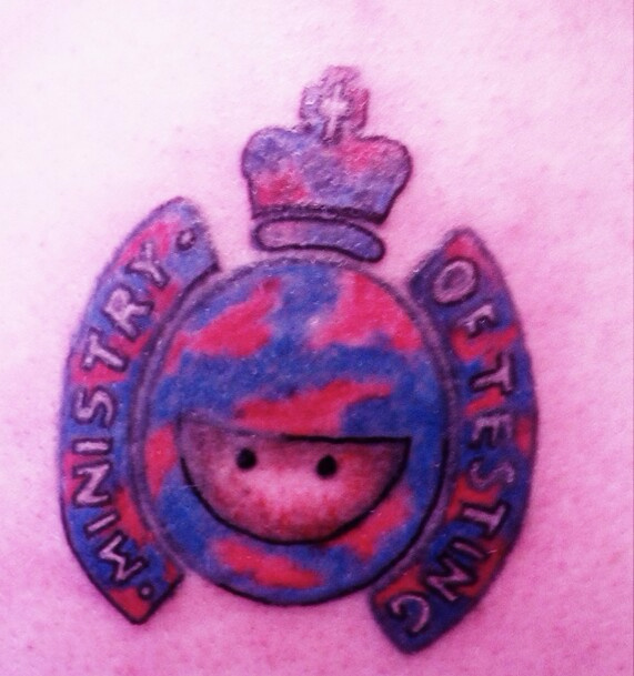 A photo of a Ministry of Testing logo tattoo
