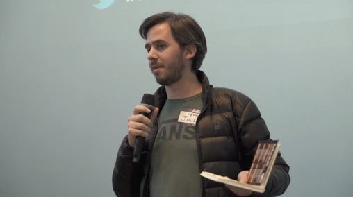 Javier doing his 99 second talk at TestBash Netherlands